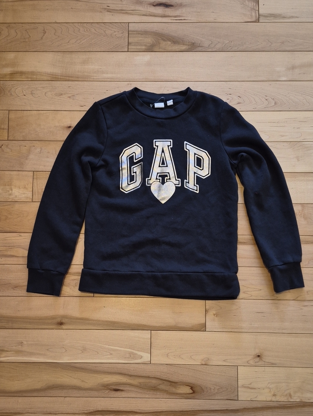 Girls Size 12 GAP Black Sweatshirt with Metallic Silver Logo and Heart